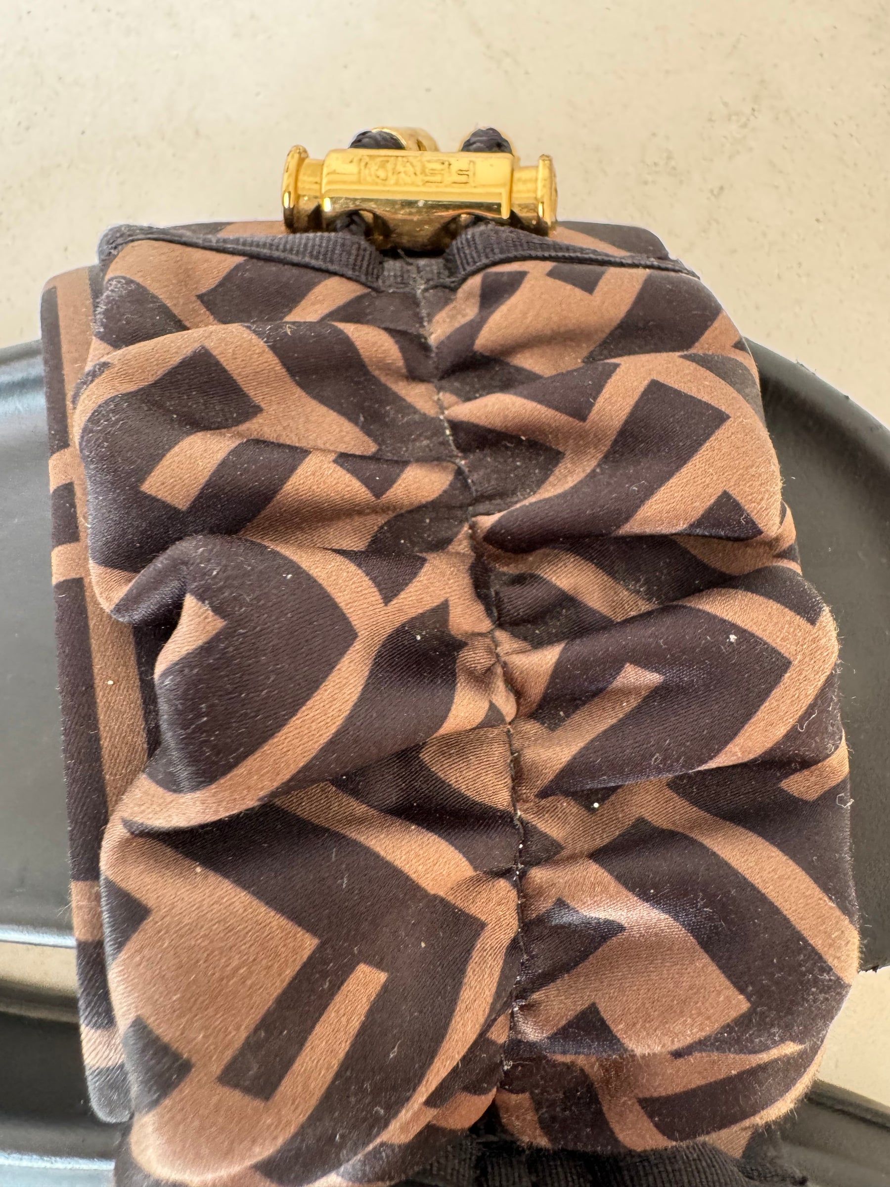 Fendi Feel Brown Satin Slides, 37
