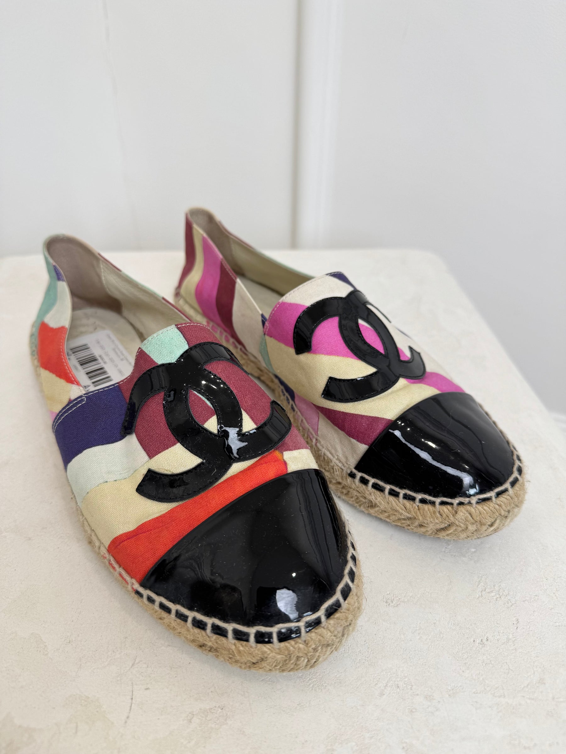 Chanel Multi Colour Stripe Canvas And Pantent Espedrilles, 38