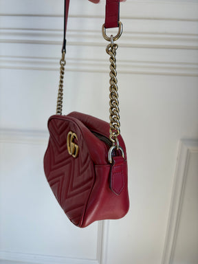 Gucci Red Chevron Quilted Marmont Small Camera Bag