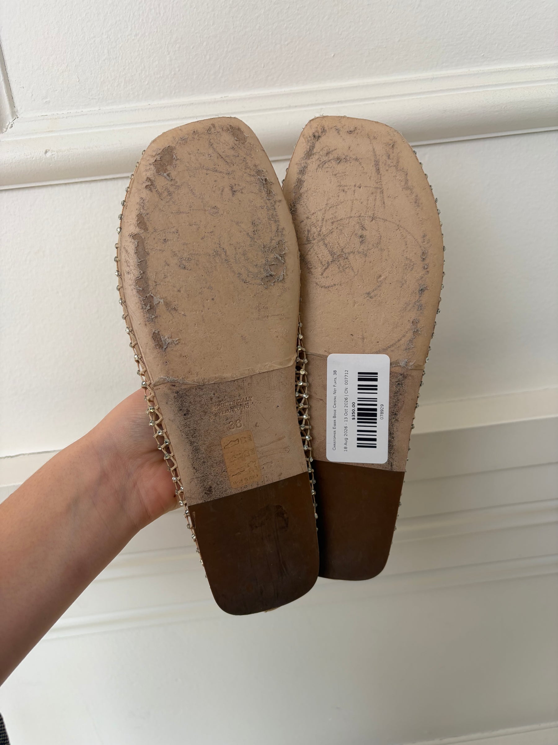 Christopher Esber Beige Crystal Net Flats, 38