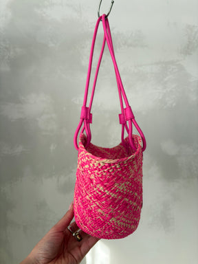 Loewe Pink Raffia Small Anagram Basket Bag