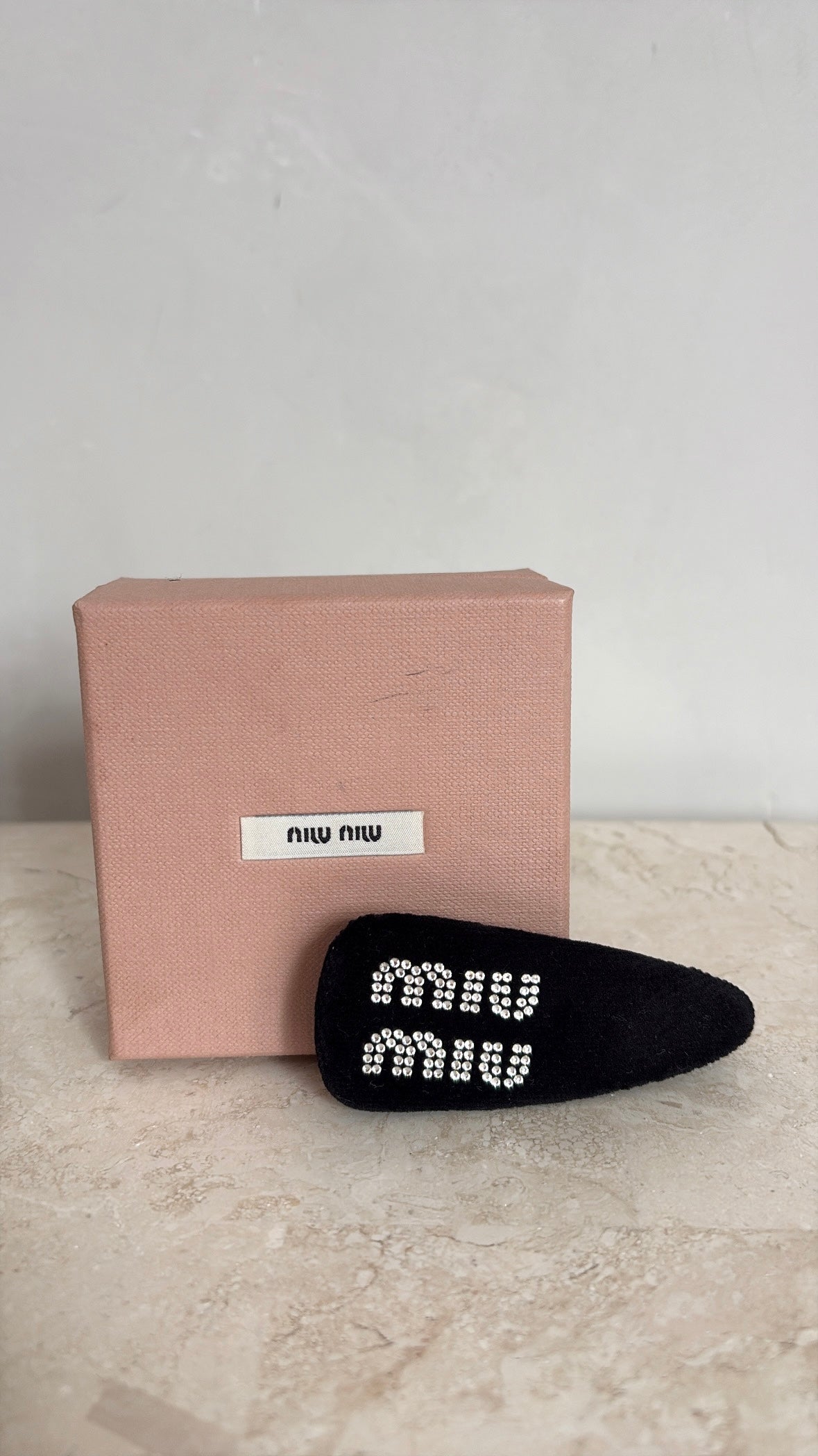 Miu Miu Black Velvet Hair Clip With Crystals
