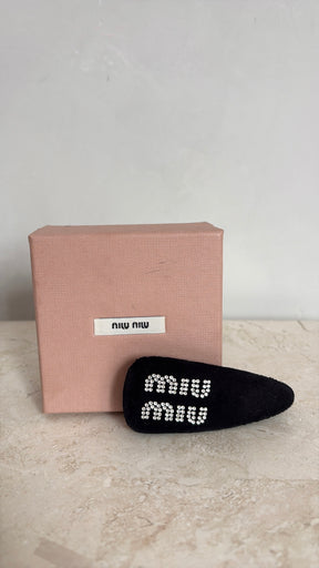 Miu Miu Black Velvet Hair Clip With Crystals