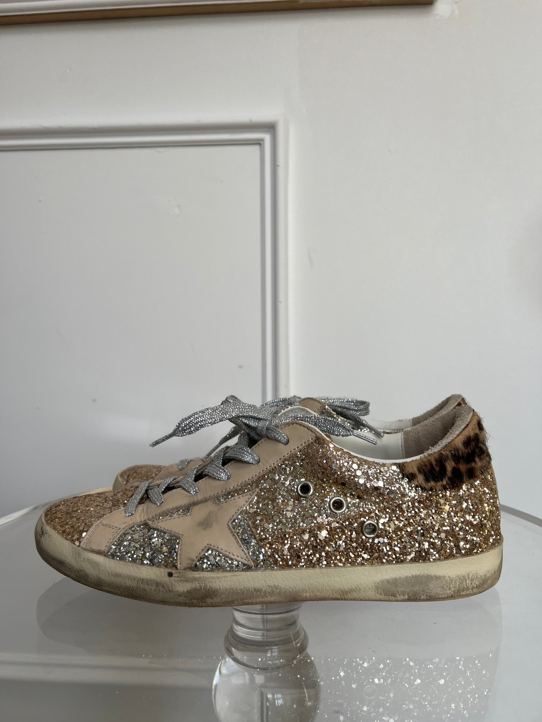 Golden Goose Super Star Glinter Sneakers Leopard Detail, 41