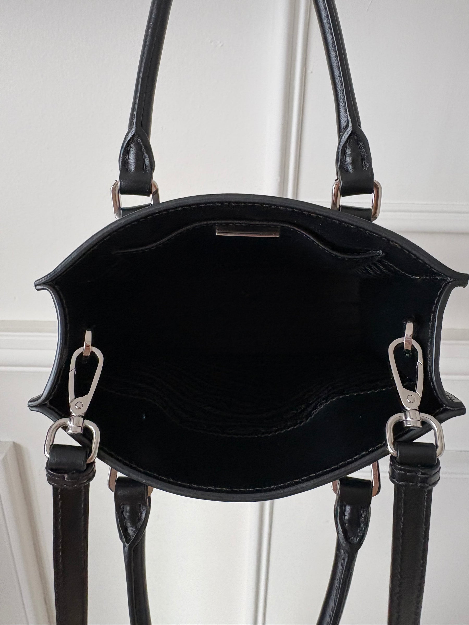Prada Black Leather Triangle Logo Mini Tote