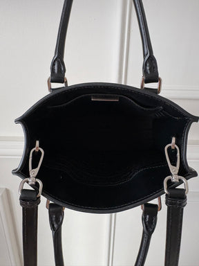 Prada Black Leather Triangle Logo Mini Tote