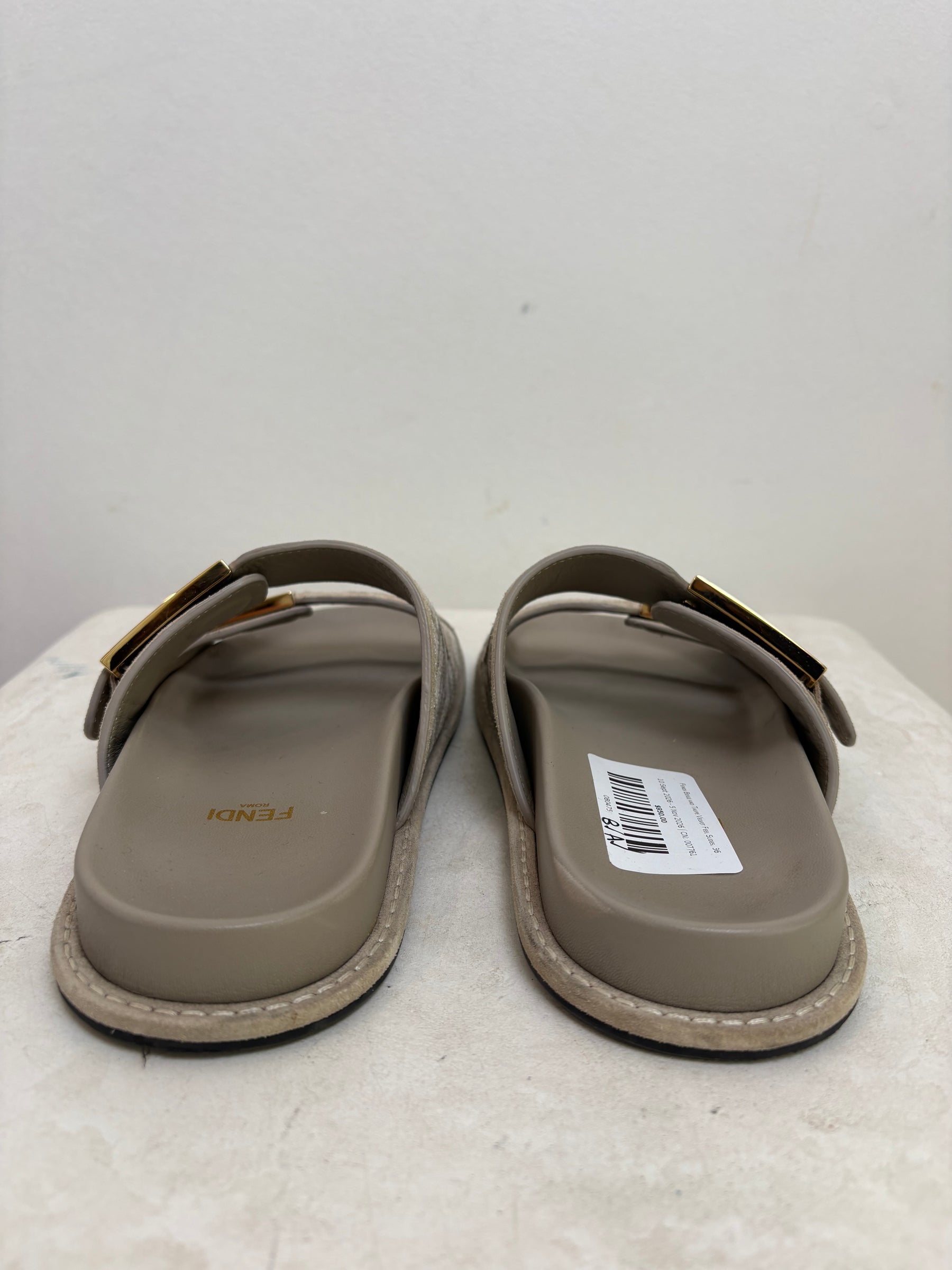 Fendi Beige and Taupe Velvet Feel Slides, 36