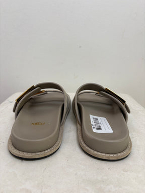 Fendi Beige and Taupe Velvet Feel Slides, 36