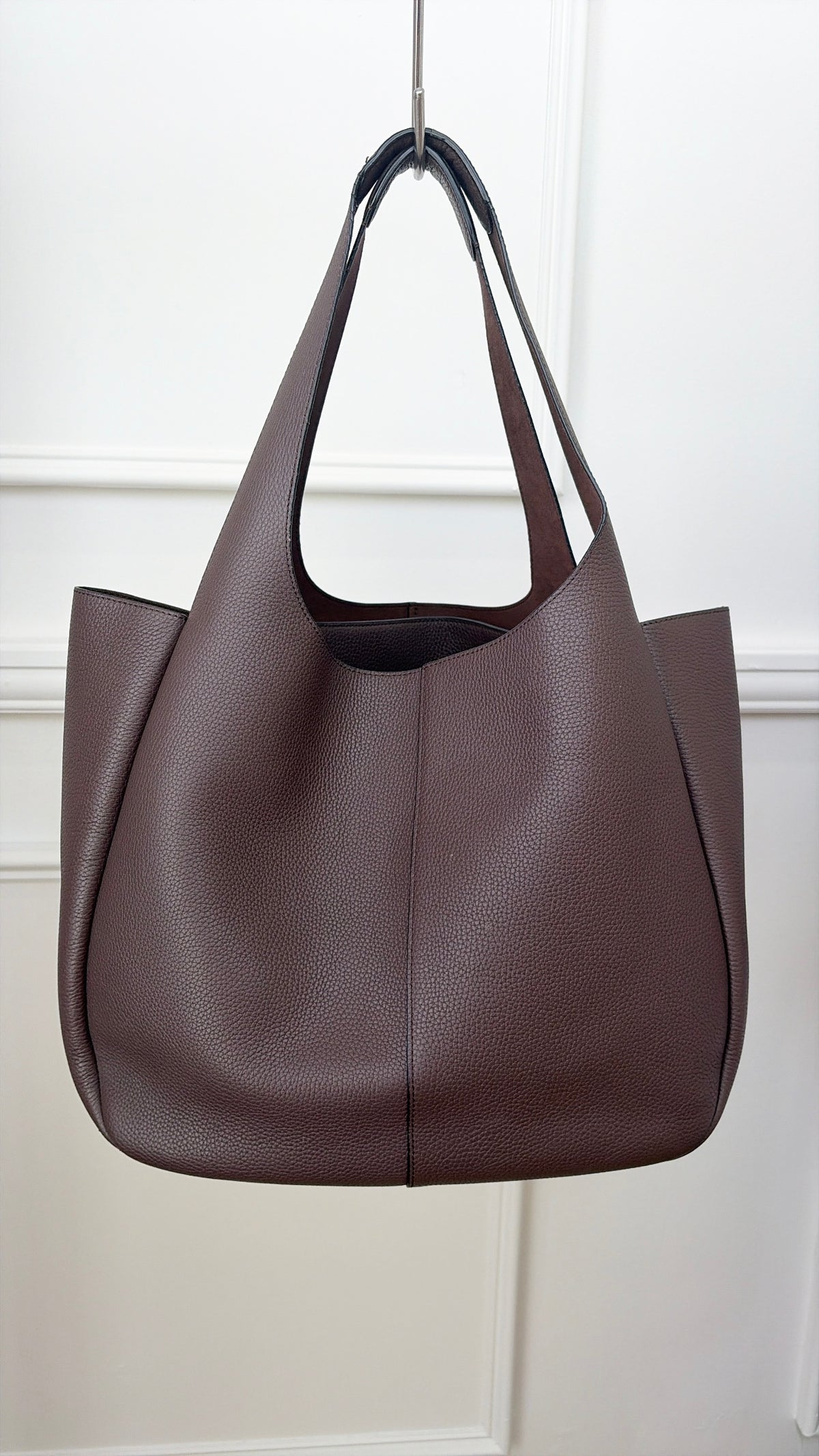 Oroton Chocolate Leather Oversized Tote Bag
