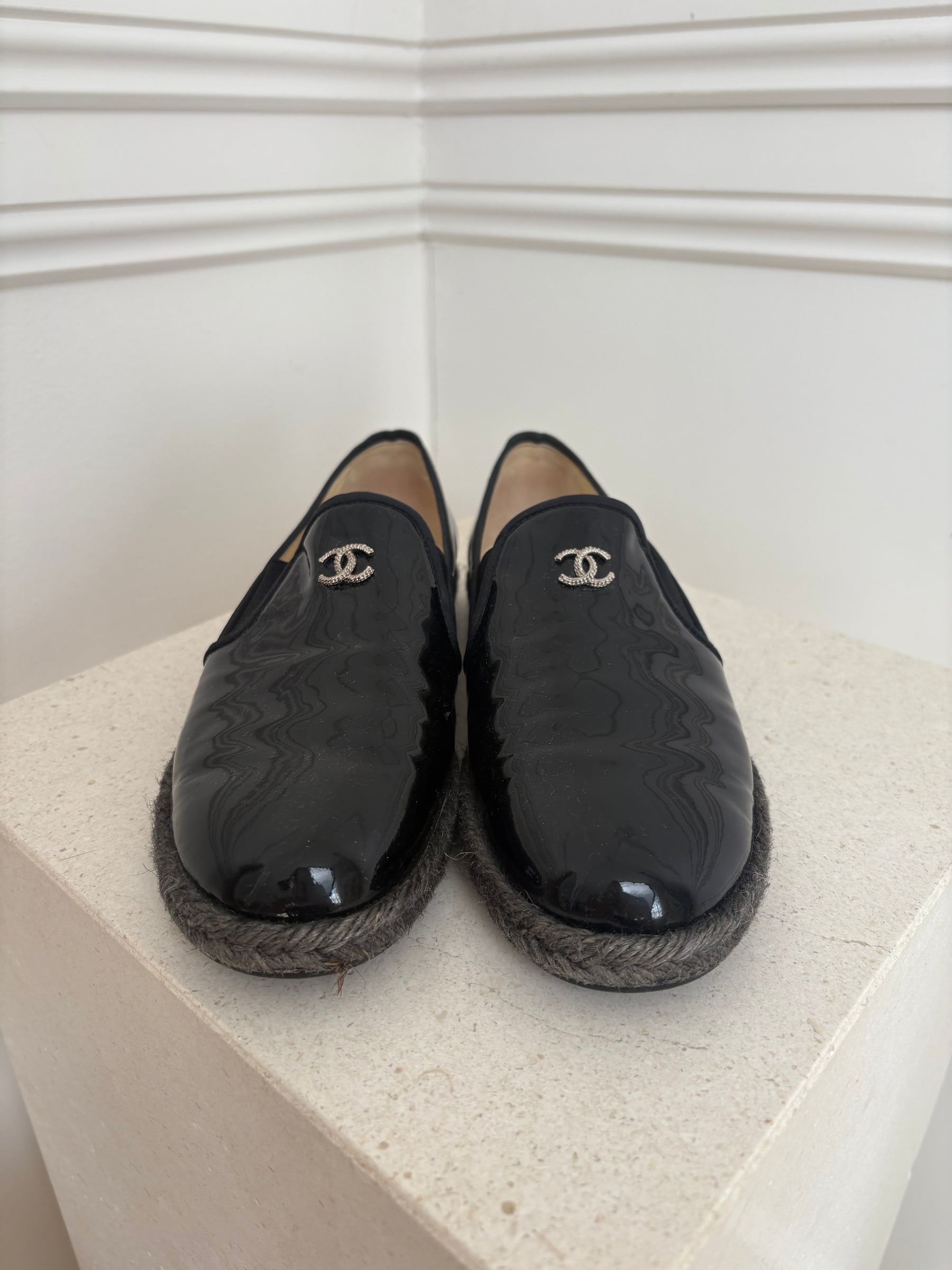 Chanel Black Patent Leather Espadrille, 38 C