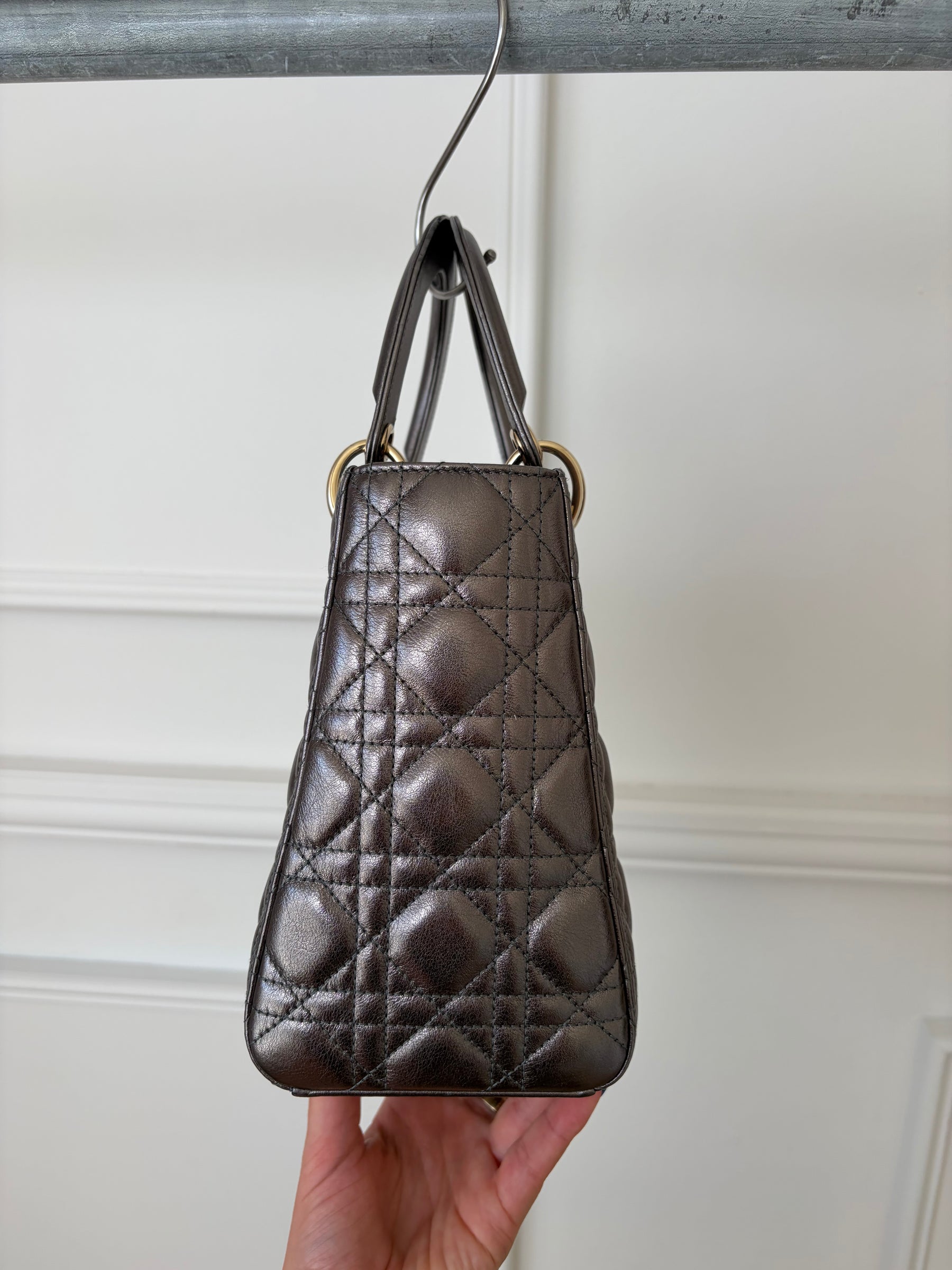 Dior Pewter Cannage Leather Medium Lady Dior