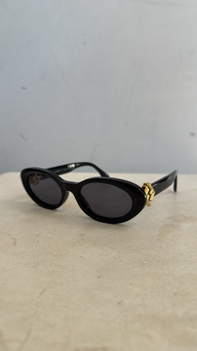 Fendi Black Oval Acetate Logo Arm Sunglasses