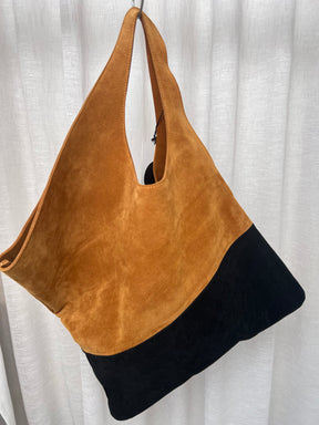 bassike Suede Two Tone Egg Tote Tan And Black, OS