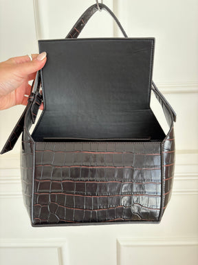 THE ATTICO Dark Brown Croc Embossed 7/7 Shoulder Bag