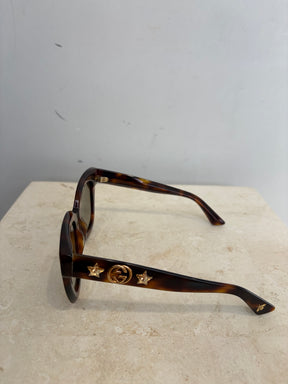 Gucci Tortoiseshell Crystal Logo Arm Sunglasses