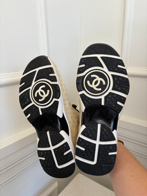 Chanel Beige Suede Logo Embossed Trainers, 38