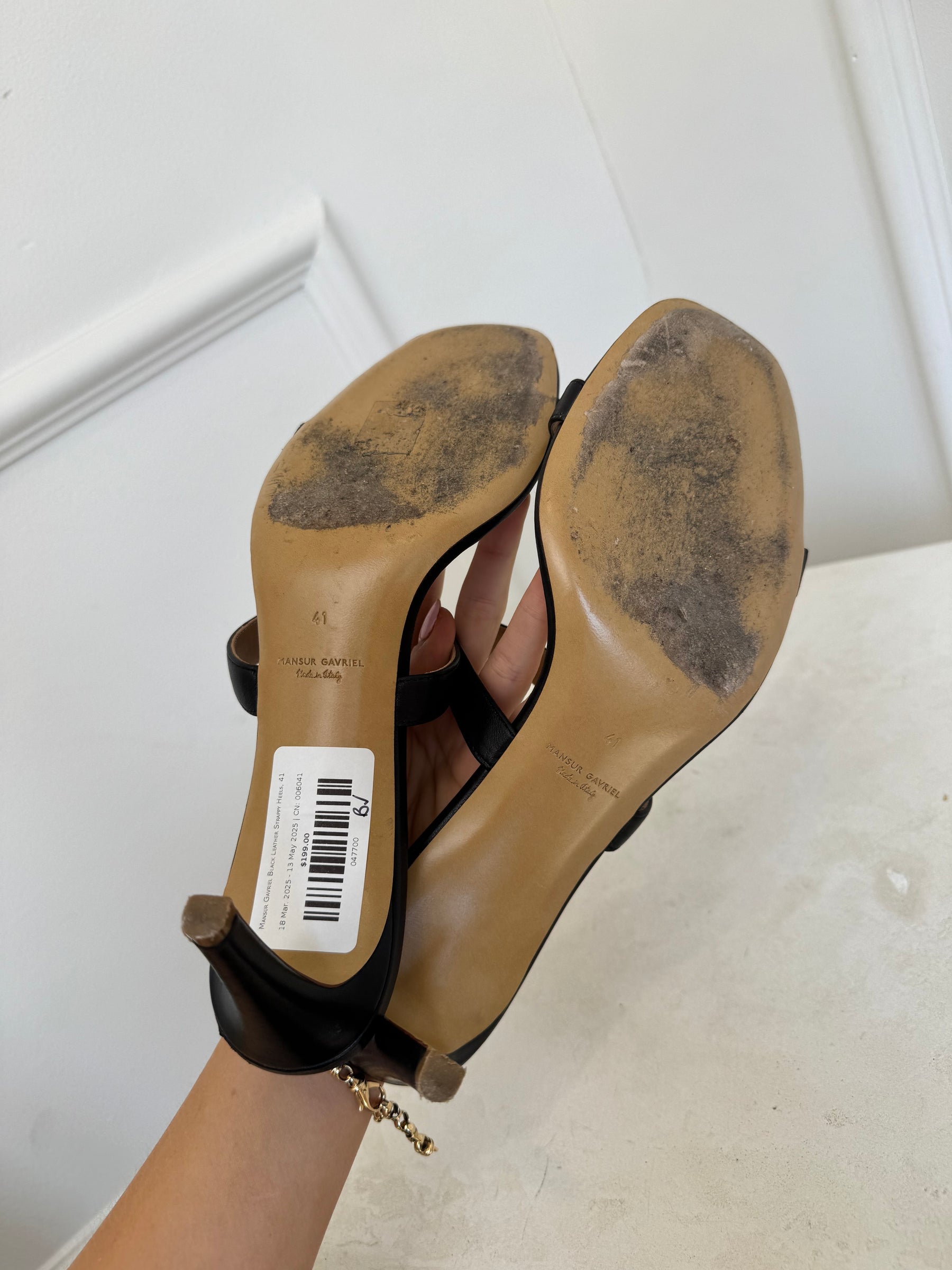 Mansur Gavriel Black Leather Strappy Heels, 41