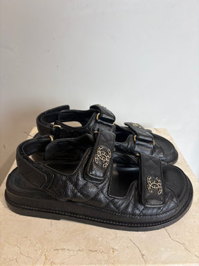 Chanel Black Caviar Leather Dad Sandals, 35.5