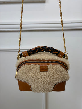 Chloé Tan Leather and Shearing Mini Daria Crossbody Bag