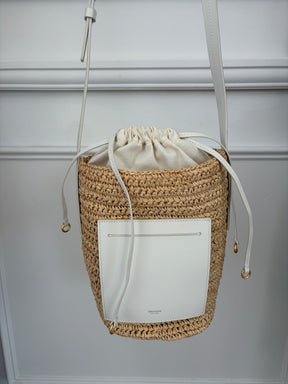 Oroton Raffia and Cream Leather Bucket Bag