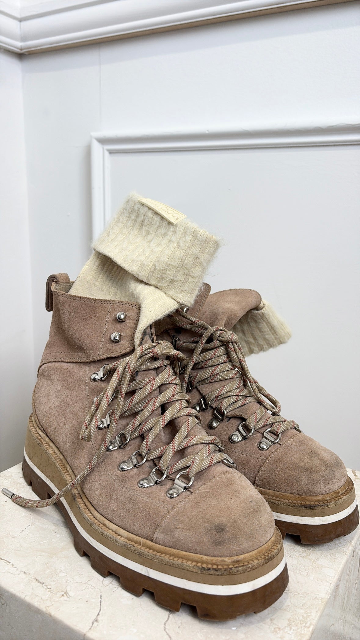 Jimmy Choo Beige Suede Sock Hiking Boots, 39