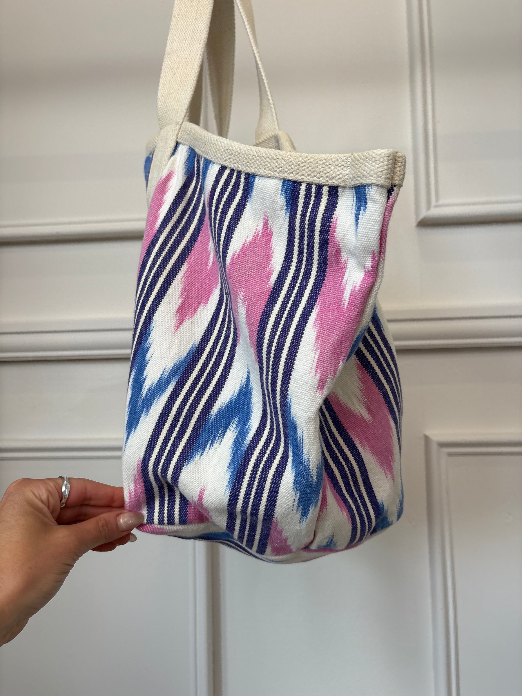 Isabel Marant White, Pink and Blue Printed Canvas Logo Tote