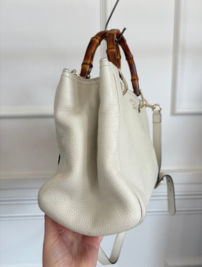Gucci Bamboo Shopper Leather Tote Cream With Shoulder Strap