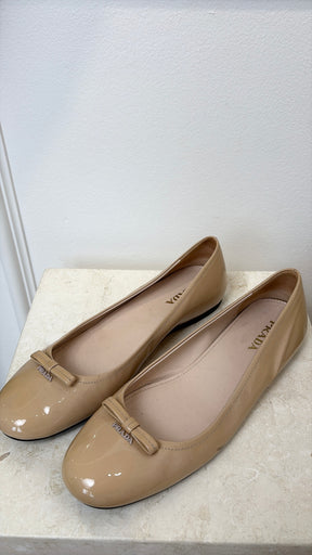 Prada Beige Patent Leather Ballet Flats, 40