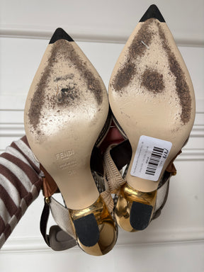 Fendi Brown and White Gingham Colibri Heels, 38