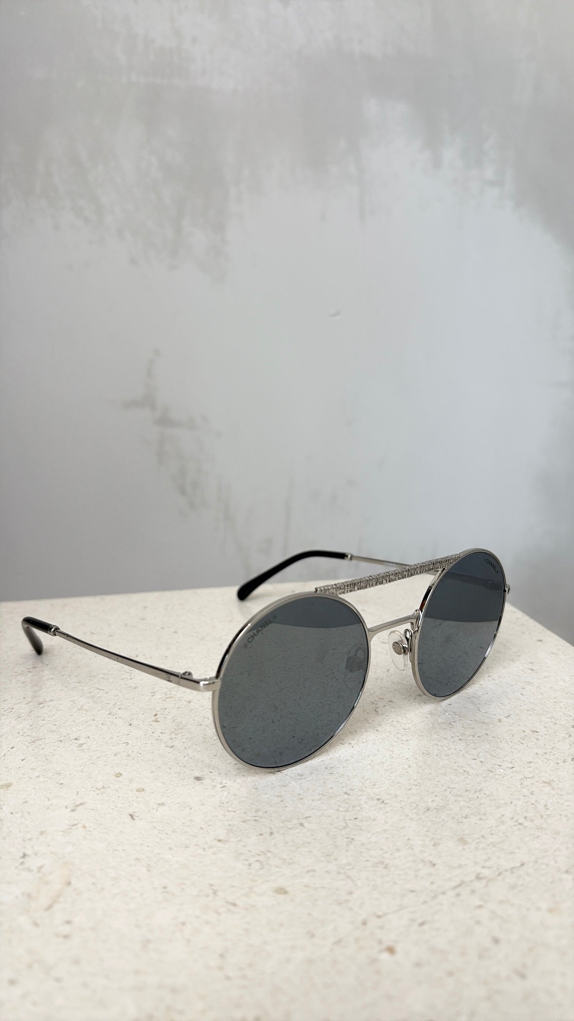 Chanel Silver Mirrored Round Aviator Sunglasses