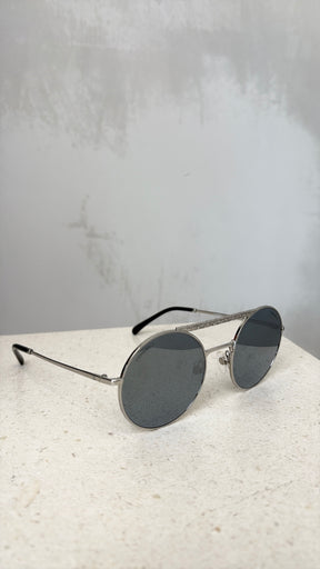 Chanel Silver Mirrored Round Aviator Sunglasses