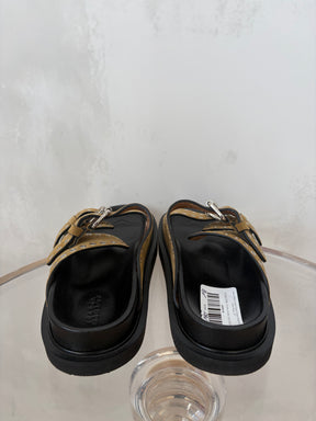 Isabel Marant Lennya Suede Double Strap Eyelet Slides  Khaki, 37