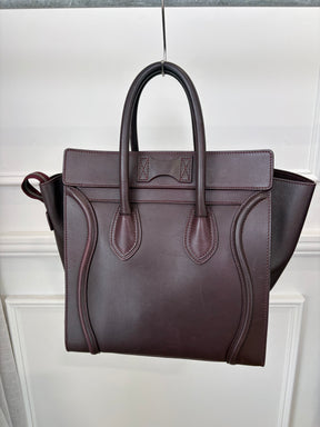 Celine Burgundy Leather Mini Luggage Tote