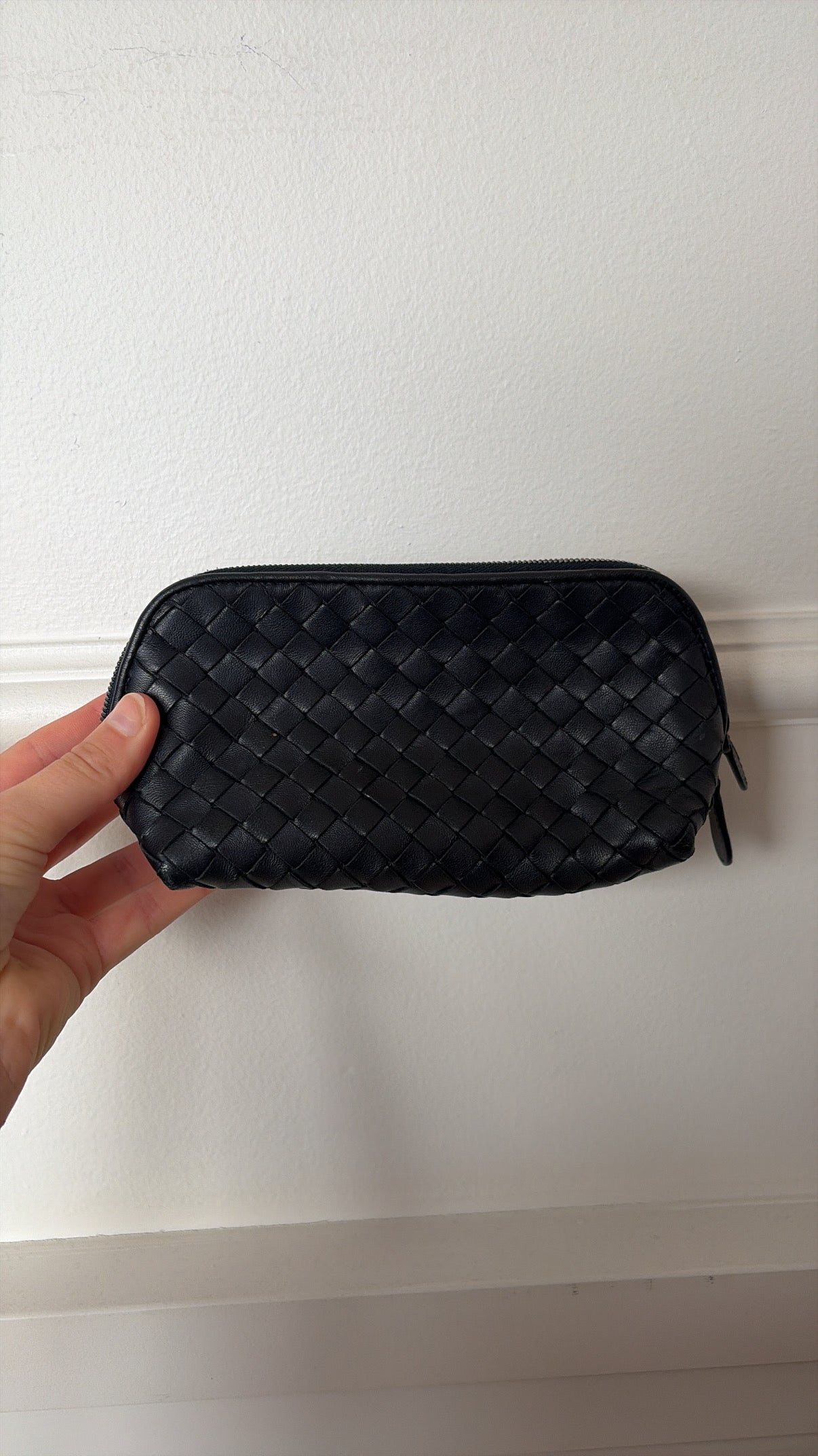 Bottega Veneta Black Intrecciato Leather Cosmetic Pouch