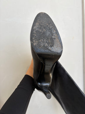 Saint Laurent Black Leather Diane Logo-Embellished knee boots, 41