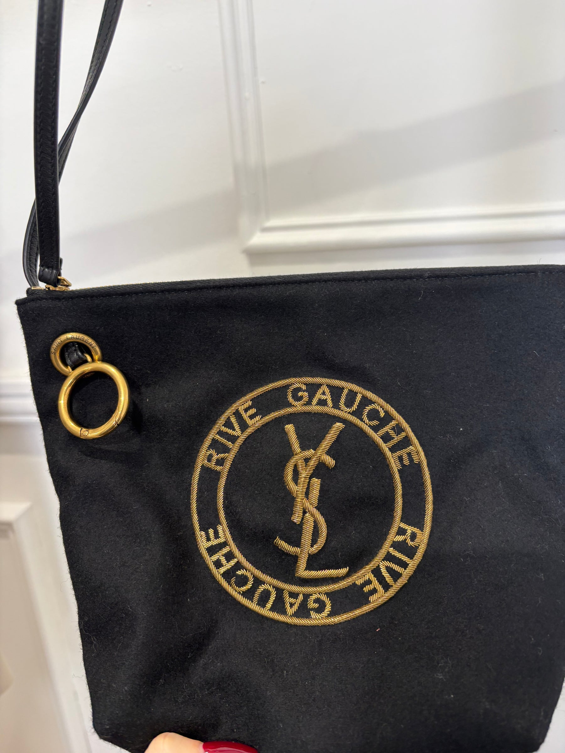 Saint Laurent Black Felted 'Rive Gauche' Pouch