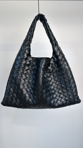 Bottega Veneta Black Intrecciator Leather Small Hop Bag