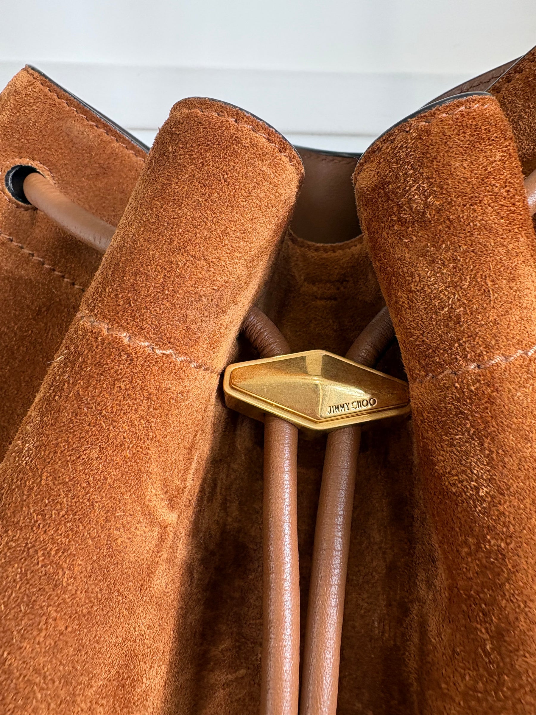 Jimmy Choo Bon Bon Bucket Bag In Tan/Gold