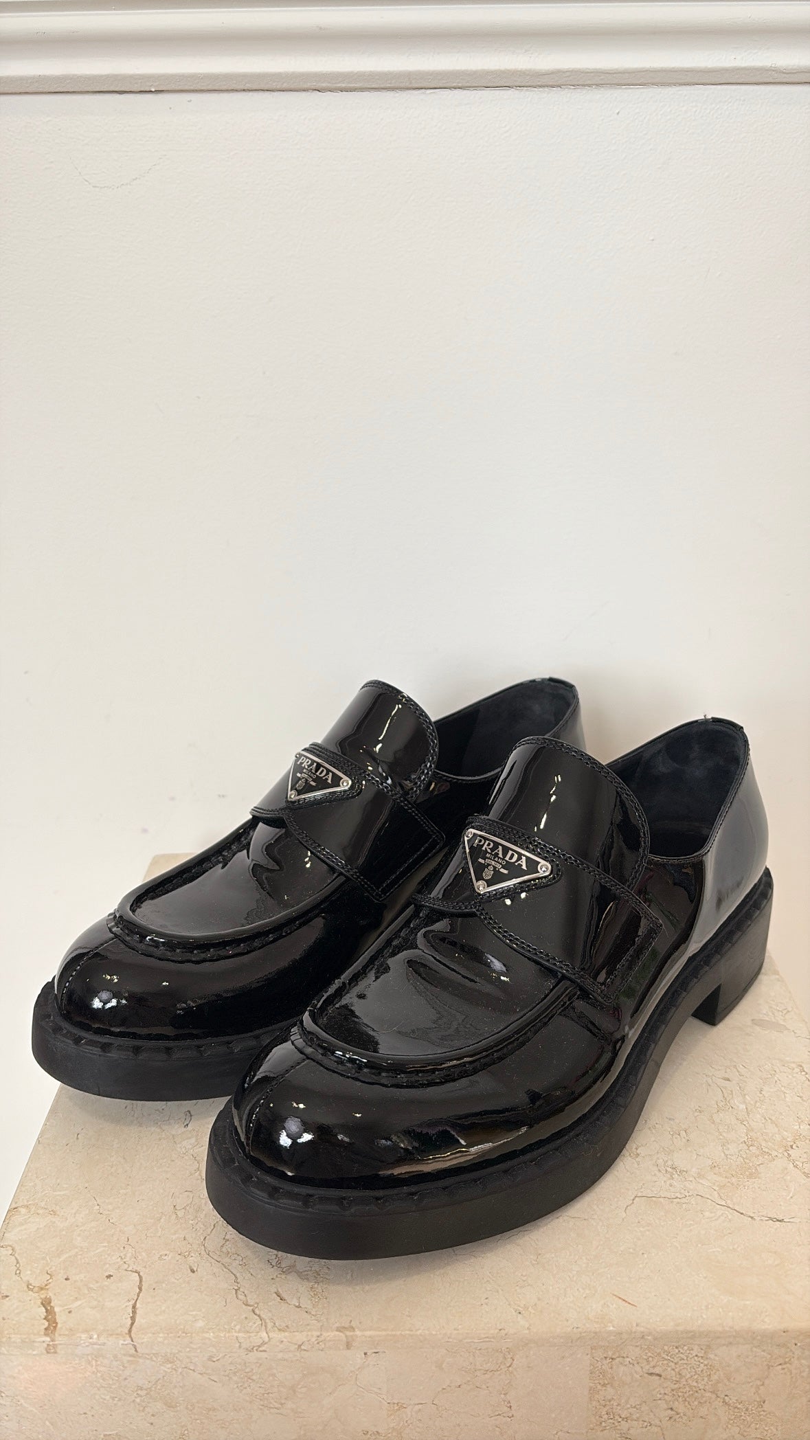 Prada Black Patent Leather Chunky Loafer, 41