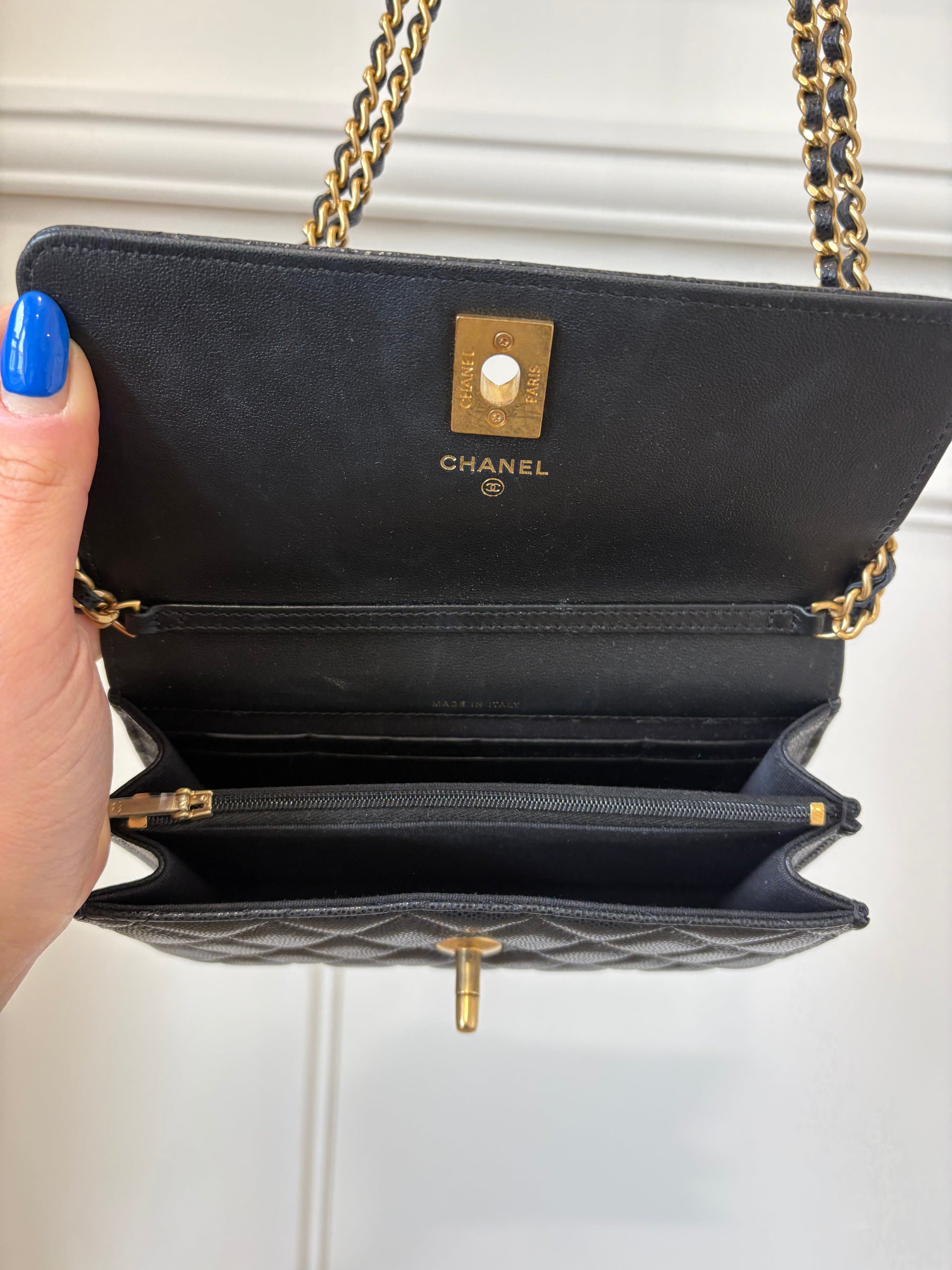 Chanel Black Caviar Leather Wallet on Chain