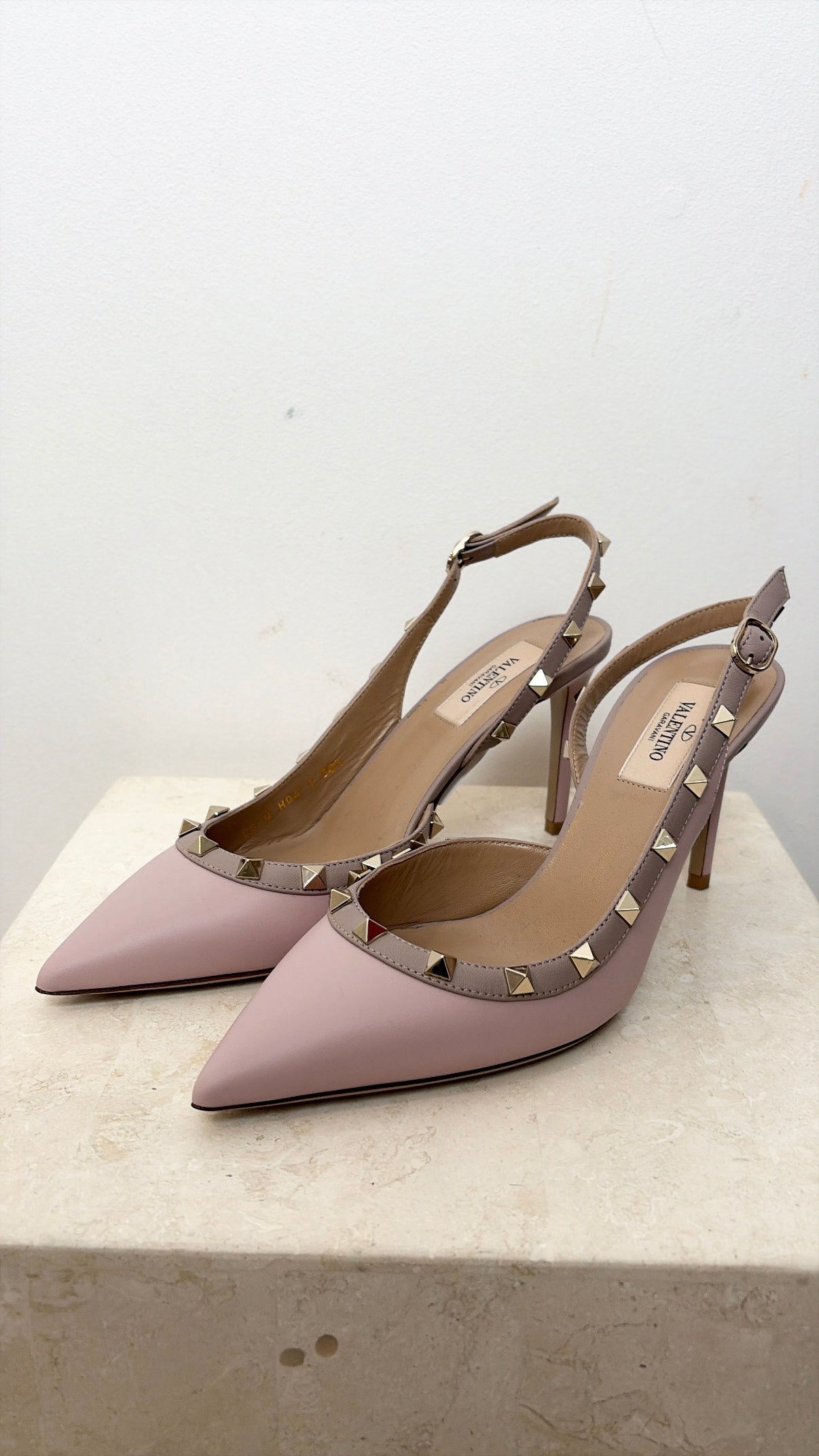 Valentino Garavani Pink Leather Rockstud Slingback Heels, 38.5