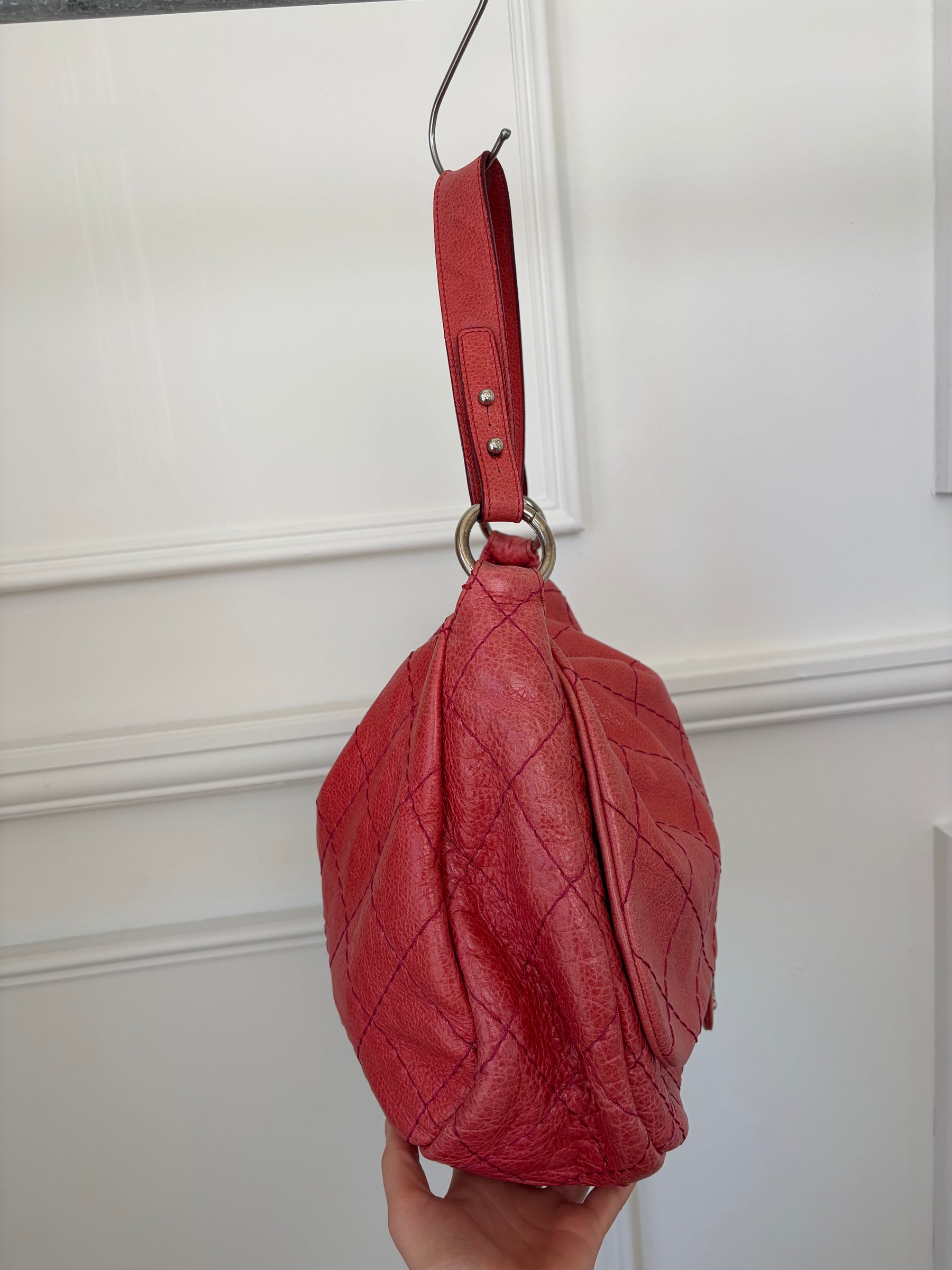 Chanel Crinkled Leather On The Road Flap Bag In Coral