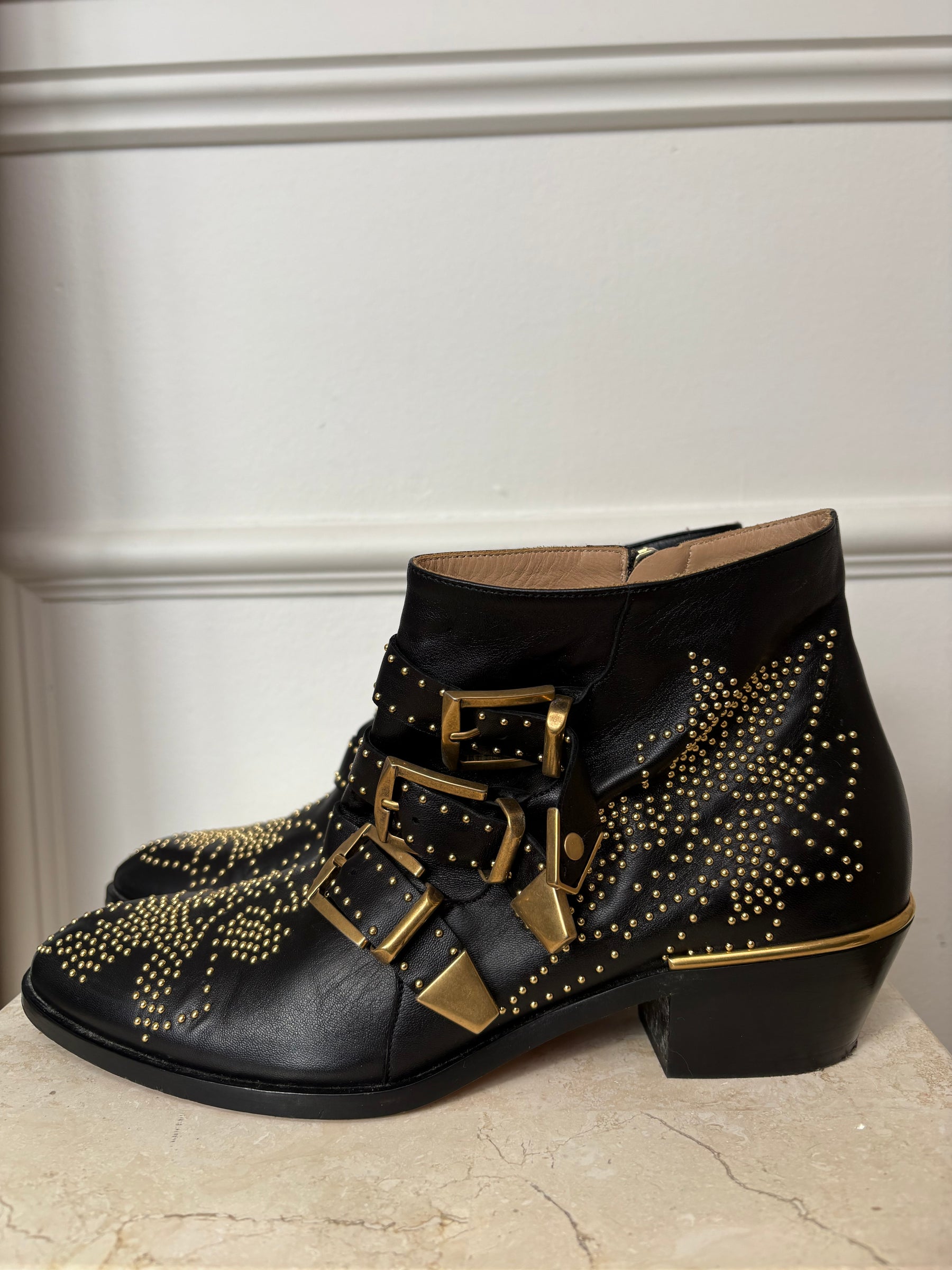 Chloé Black Studded Susanna Boots, 38.5