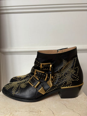 Chloé Black Studded Susanna Boots, 38.5