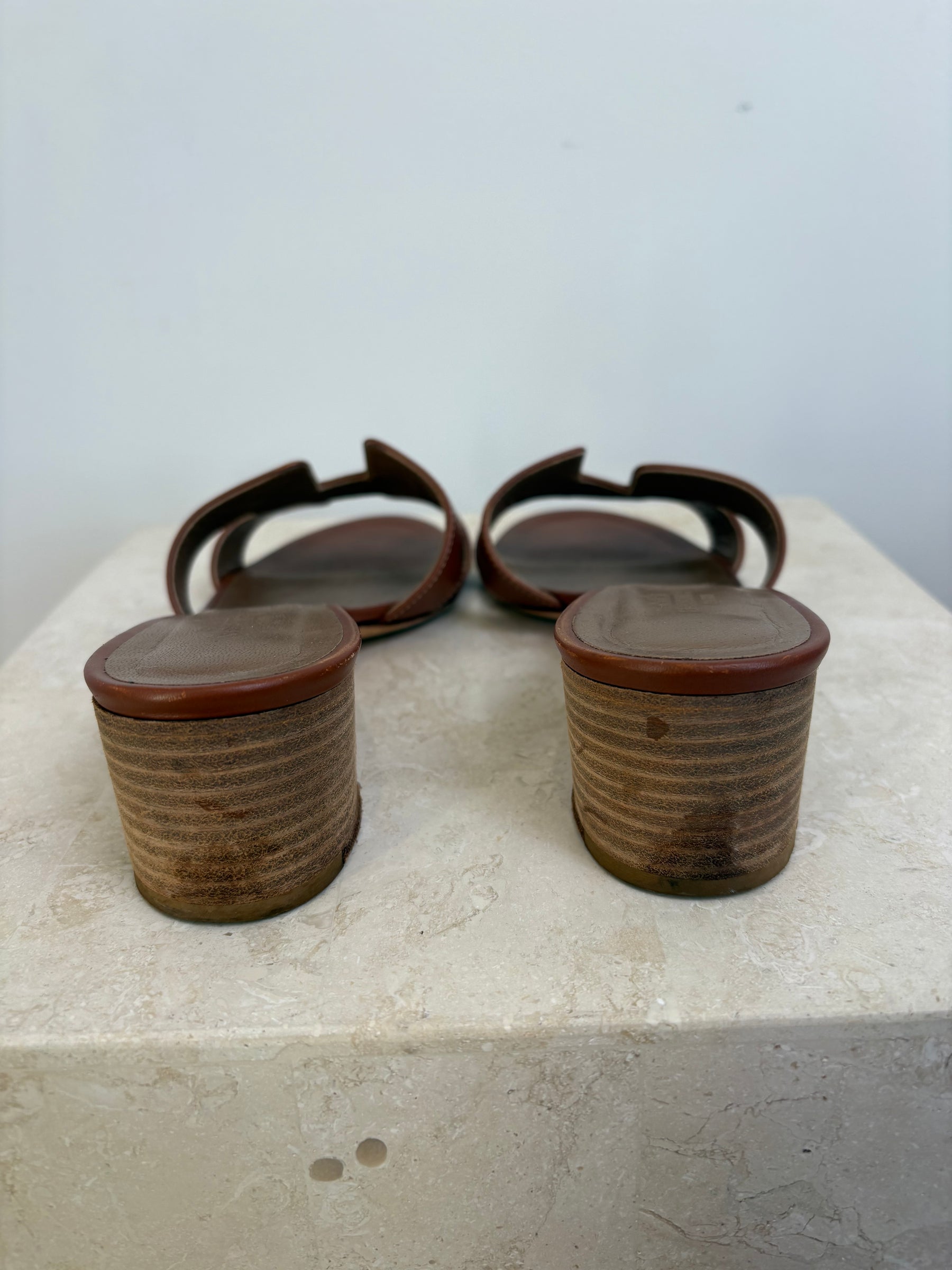 Hermès Tan Oran Mules, 37.5
