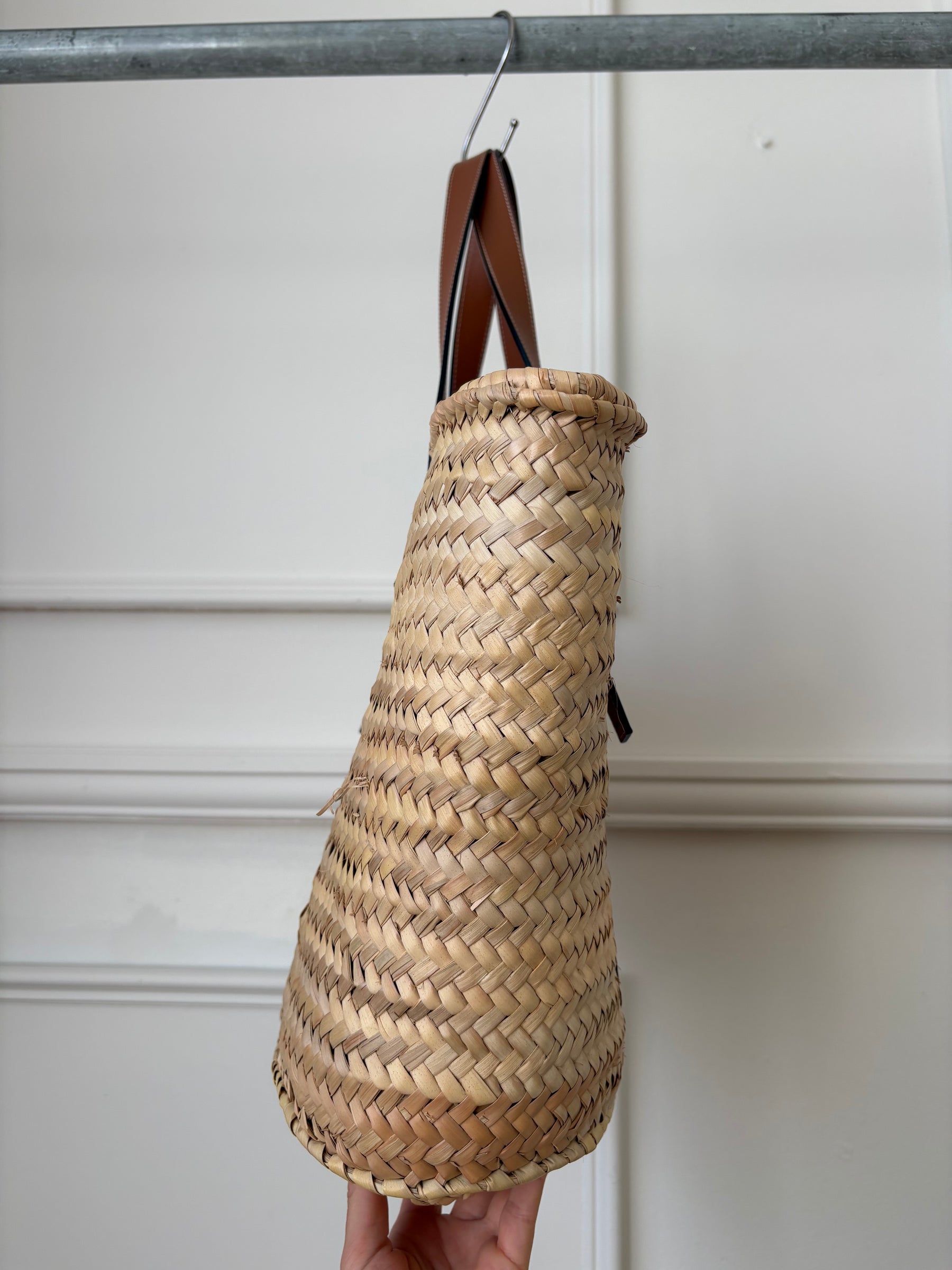 Loewe Raffia And Tan Leather Basket Bag Large
