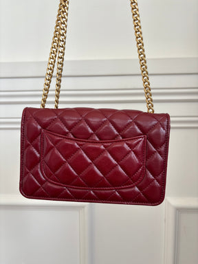 Chanel Dark Red Lambskin WOC Gold Tone Hardware