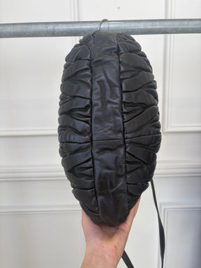 Miu Miu Black Leather Matelasse Coffer Hobo Bag