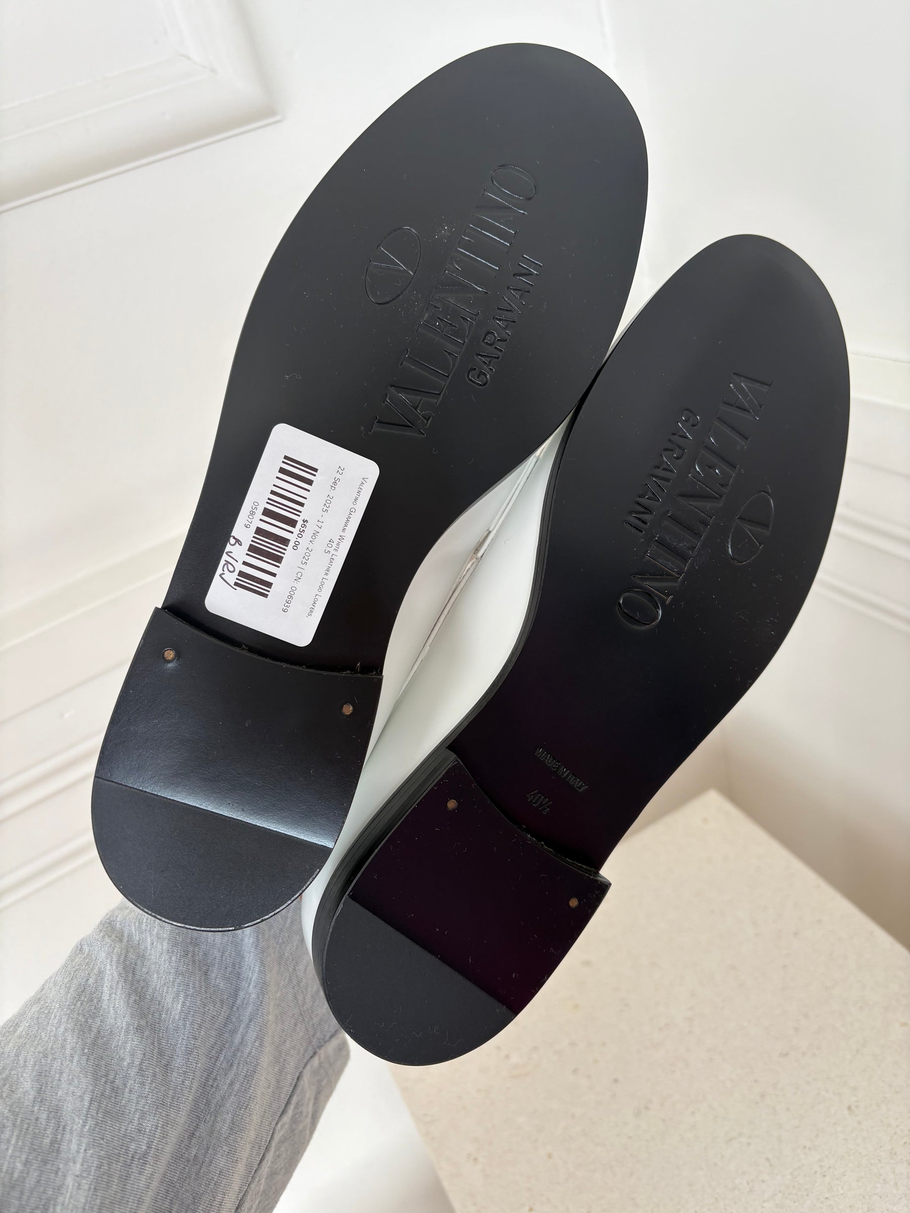 Valentino Garavani White Leather Logo Loafers, 40.5