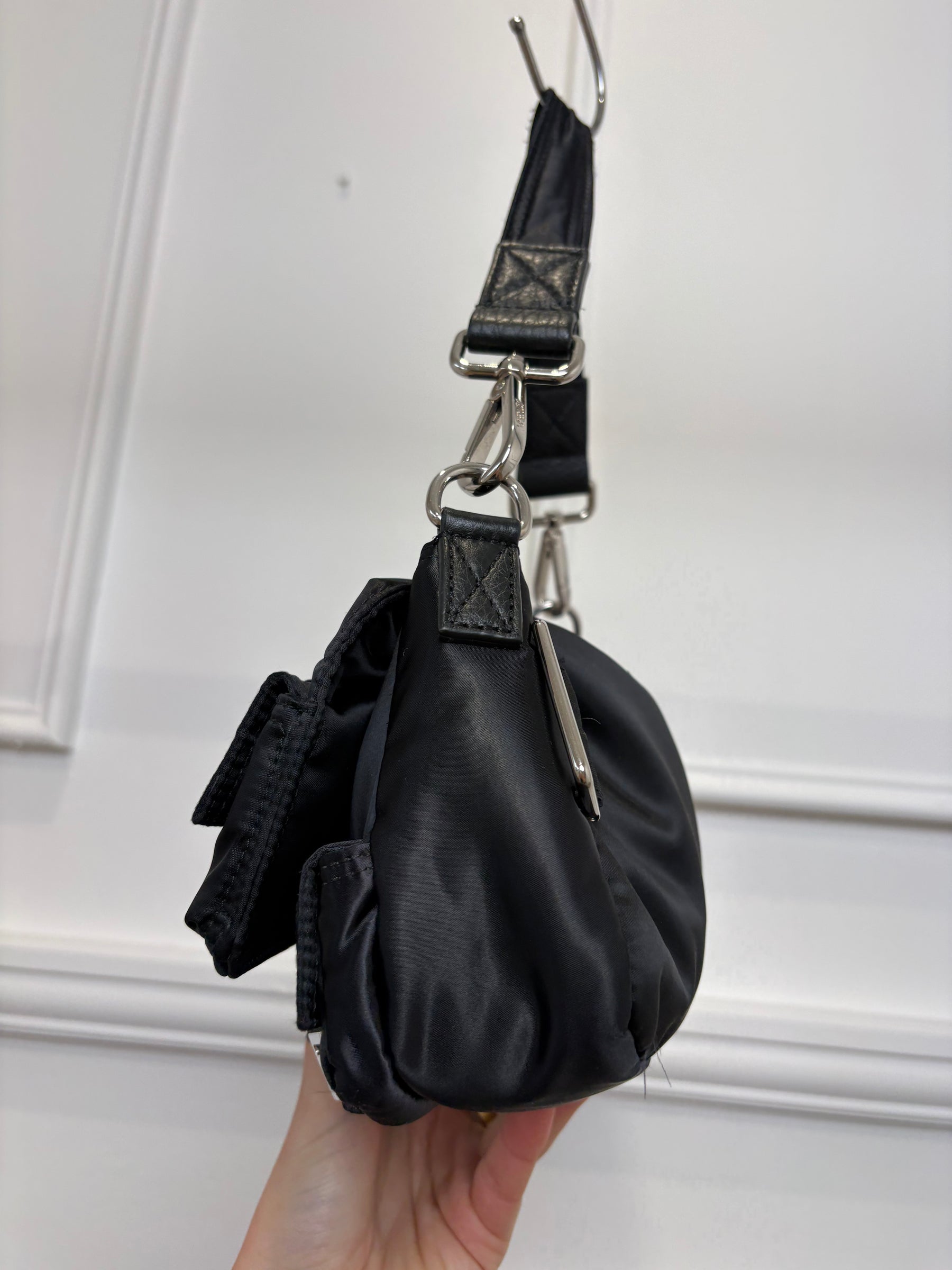 Fendi Black Nylon Multi Pocket Convertible Baguette Bag